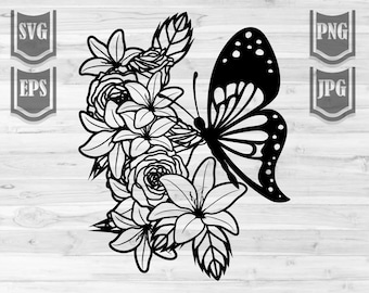 Butterfly in a flower || Svg File || Butterfly Clipart || Floral Svg || Flowers Svg || Insect svg || Butterfly Clipart || Flowers Clipart