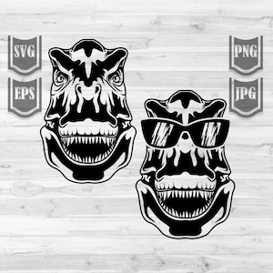 Dinosaur svg | Cool Dino with Glasses Cutfile | Tyrannosaurus Rex Clipart | T-Rex Shirt png | Trex Stencil | Cute Wild Prehistoric Creature