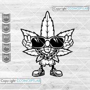 Weed Maskottchen Popculture svg | Cannabis Blatt Clipart | Marihuana Plotterdatei | Kush Life Shirt png | 420 dxf | High Rasta Stoner Hipster Schablone