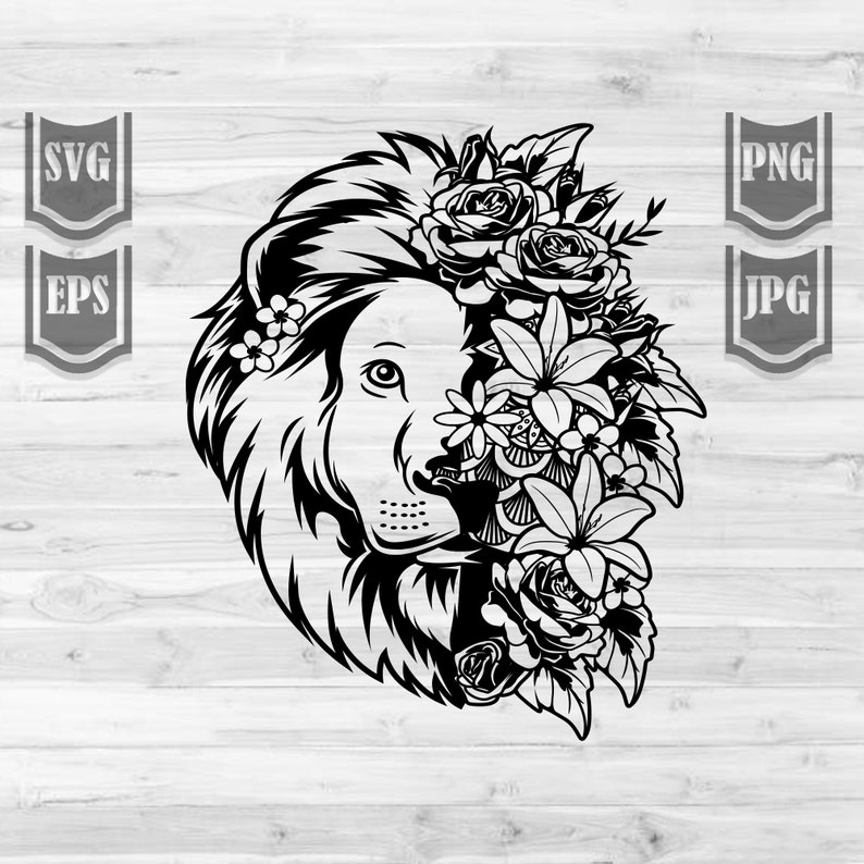 Download Lion Floral Svg File Lion Svg Lion Flowers svg Floral | Etsy