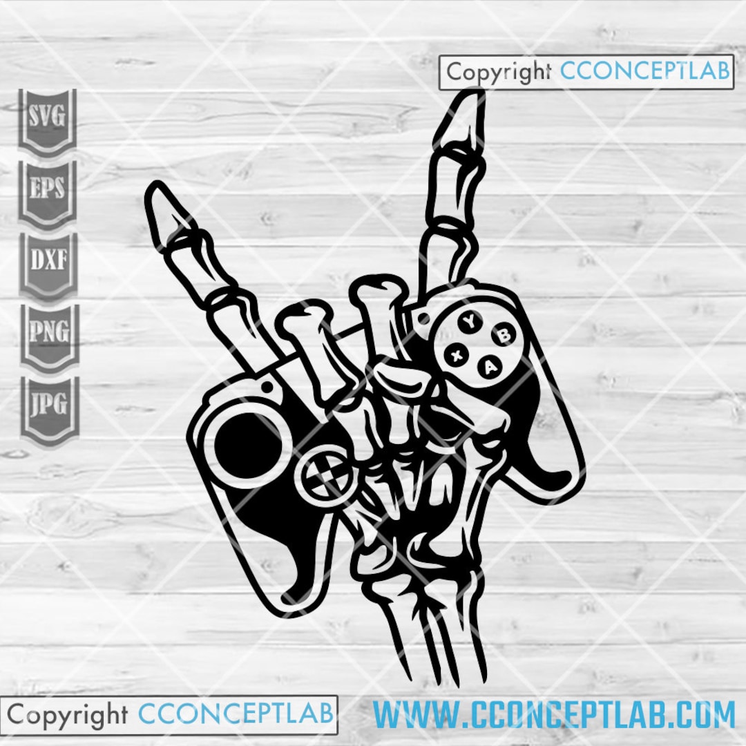Gamer Skeleton Hand Svg Controller Clipart Rocker Console Cutfile Video ...