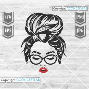 Mãe com pão bagunçado svg | MomLife Clipart | Estêncil de vida de mãe com lábios vermelhos | Idéia de presente para o dia das mães dxf | Camisa Sexy Mamãe png | Melhor arquivo de corte da mamãe de todos os tempos