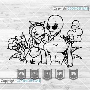 Hipster Alien Liebhaber Rauchen Weed svg | Rasta Life Cut File | Kush Shirt png | Rollgelenk Blunt dxf | Marihuana Schablone| Cannabis Clipart