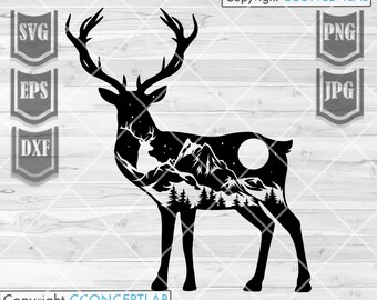 Deer Wilderness Outdoor svg | Wild Life Stencil | Safari Animal Clipart | Camp Scene Shirt png | Antler Gift Idea dxf | Hunter Dad Cut File