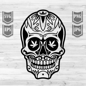 Sugar Skull Cannabis svg | Marihuana Clipart | Rauchen Joint dxf | High Weed Life Shirt png | Rasta 420 Schnittdatei | Kush Stoned Dope Schablone
