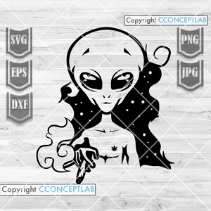 Alien Smoking Weed svg | Rasta Shirt png | Hoch wie der Mond Clipart | Cannabis dxf | Marihuana Plotterdatei | Dope UFO Schablone | Kush Stoner jpg