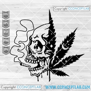 Unkraut Schädel svg | Versteinerte Dope Clipart | Cannabis Cutdatei | Rauchen gemeinsam dxf | Kiffer Rasta Shirt png | 420 Kush Schablone | Marihuana Blatt jpg