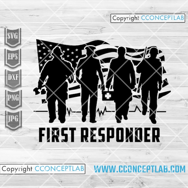 US First Responder svg | Dispatcher Clipart | Emergency Rescue Cutfile | 911 Shirt png | EMT dxf | Patriotic Shirt png | Medic Team Stencil