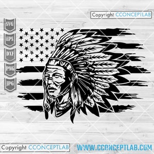 Svg amérindien des États-Unis | Clipart indien | Chemise tribale png | Ancien hommage à l'ancien dxf | Fichier découpé Woodland Tribe | Pochoir de coiffure en plumes
