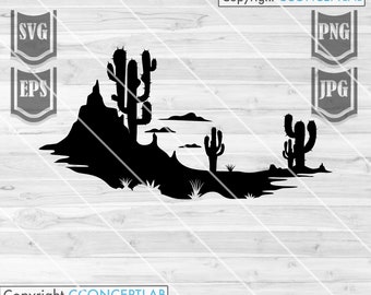 Cactus Desert Svg File || Cactus Svg || Western Landscape Svg || Desert Clipart || Sand Desert Cactus Svg || Western Shirt || Cuttig Files
