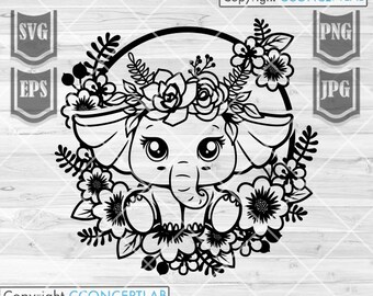 Cute Baby Floral Elephant svg | Floral Elephant png | Cute Elephant svg | Baby Elephant svg | Elephant Clipart | Floral Elephant Cutfile