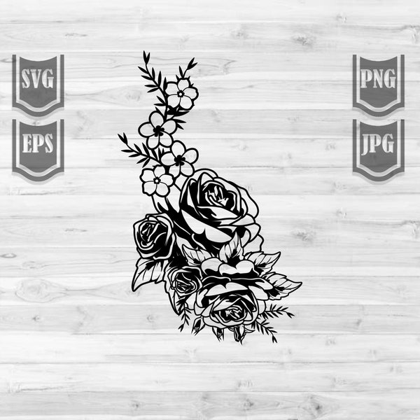 Roses Flowers svg | Decorative Floral Design png | Wedding Ornaments Stencil | Rosebud Stencil | Floral Headdress Cut File | Petals Clipart