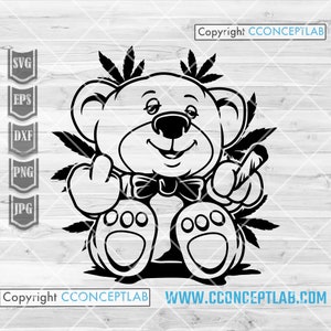 Bär hoch Rauchen Weed svg | Rasta Tiere Clipart | Cannabis Schablone | Marihuana Cutdatei | Dope Teddy dxf | Kush T-Shirt png | 420 Blunt jpeg