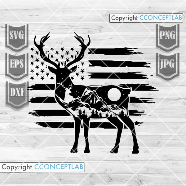 US Deer Wilderness Outdoor svg | Wild Deer Stencil | Safari Animal Clipart | Camping Scene Shirt png | Wild Life Cut File | Antler Gift Idea