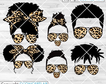 Afro Fam Leben geschnitten Datei || Leopard Mama Leben svg | afro Mom Life svg | Brötchen Haar Leopard SVG | Mom Life Kid Life svg | Papa Leben Kind Leben svg