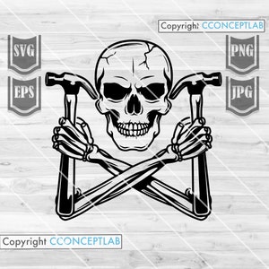 Carpenter Skull svg | Repairman Clipart | Repair Dad Cutfile | Home Builder Stencil | Hammer dxf | Construction Shirt png | Contractor jpeg
