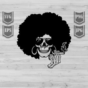 Afro Skull Rauchen Joint svg | Cannabis Clipart | Marihuana Plotterdatei | Weed Life Shirt png | 420 Dope Stoner Schablone | Kush Rasta Blunt dxf