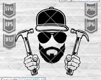Dad svg | Beard Man Carpenter svg | Home Builder Dad Gift Idea dxf | Hammer Shop Monogram Cut File | House Maker Dad Shirt png | Contractor