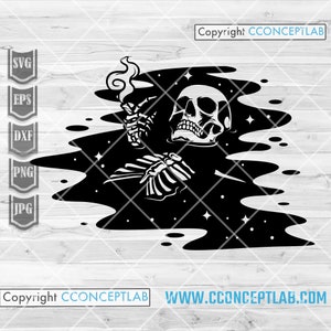 Schädel Floating Smoking Weed svg | Weltraum Clipart | Hohe Skelett Shirt png | 420 Rasta Dope | Weed Life Schablone | Stoned Kush Schnittdatei