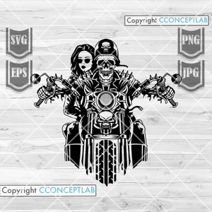 Biker Skull Lover svg | Couple Rider Stencil | Motorbike Mom and Dad Clipart | Riding in Partners Cut File | Motorcycle Shop Owner Log DXF
