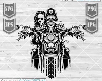 Biker Skull Lover svg | Couple Rider Stencil | Motorbike Mom and Dad Clipart | Riding in Partners Cut File | Motorcycle Shop Owner Log DXF
