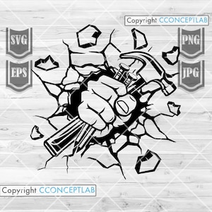 Carpenter Smashed Punch svg | Construction Dad T-shirt Design Gift Idea png | Cracked Wall Clipart | Hammer Stencil | Repair Tools Cut File