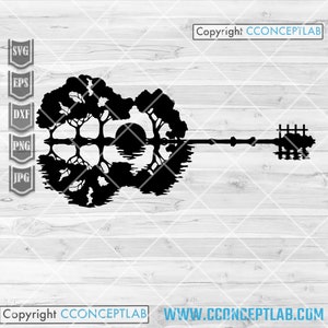 Gitaarbomen zonsondergang svg | Gitaristshirt png | Clipart muziekliefhebber | Sjabloon voor buiten | Camping dxf | Cutfile gitaarspeler| Bosboom jpg