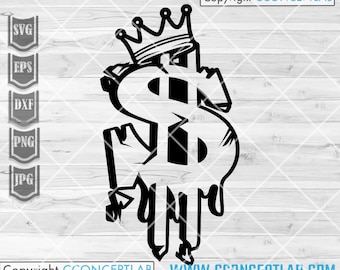Dollar King SVG | Tropfend USD Krone Clipart | Rich Kids Schablone | Cooles Guy Shirt png | Money Sign Cutfile | Hipster jpg| Lifestyle Gangster