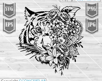 Floral Tiger Svg File || Tiger Svg || Tiger cut files || Floral Tiger Cut Files || Wild Cat svg || Tiger Png || Tiger Shirt || tiger Clipart