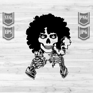 Afro Skull Smoking Weed svg | High Dope Schwarze Frau dxf | 420 Rasta Shirt png | Cannabis Cutfile | Marihuana Schablone | Kush Stoned Girl jpeg