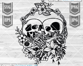 Floral Skull Lovers svg | Skull svg | Skull Couple svg | Floral Lovers svg | Skull png | Couple Skull Clipart | Skull Lovers Cutting Files