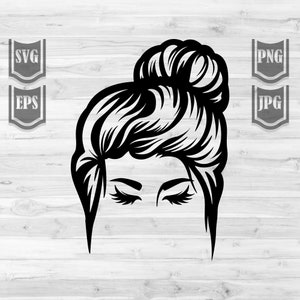 Messy Bun Bangs Hair Svg || Cut Files || Eyelashes svg || Messy Bun Svg || Bun Hair Svg ||