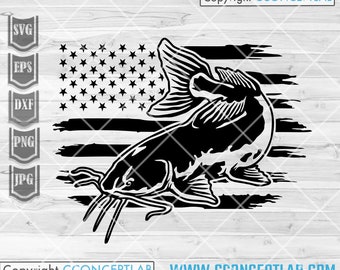 US Catfish svg | Cat Fish Clipart | Cat Fishing Dad Stencil | Lake Fisherman Cutfile | Angler Shirt png | River Angling dxf| USA Fresh Water