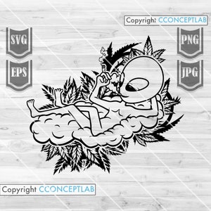 Weed High Alien svg | Marihuana Clipart | 420 Shirt png | Kush Life Cut File | Cannabis dxf | Rasta UFO Schablone | Rauchen Joint svg | Dope