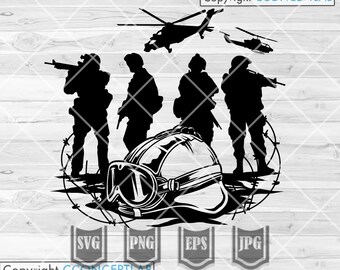 Military Scene svg | Combat War Zone Clipart | Support All Troops Stencil | Soldier Dad Gift Idea T-shirt Design png | US Army Navy Marine