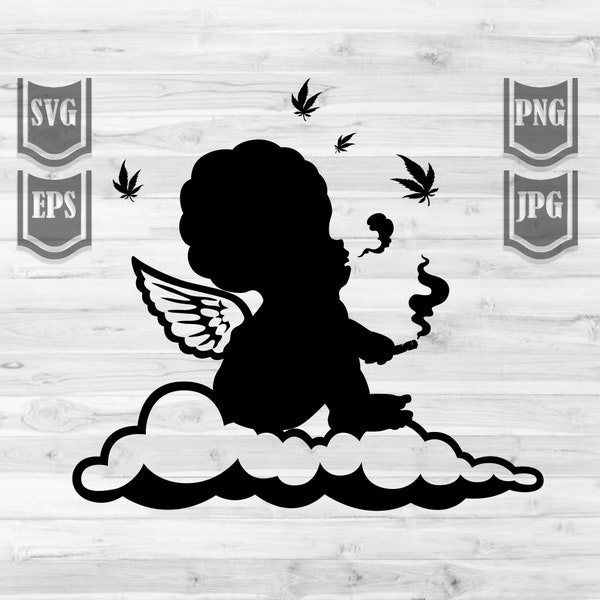 Baby Angel Smoking Joint | High Rasta Cupid Clipart | Weed Shirt png | 420 svg | Cannabis Cut File | Marijuana Stencil | Dope Stoner Kid dxf