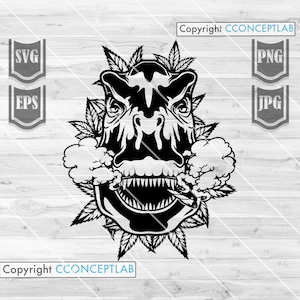 Dino Smoking Joint svg | Rasta Dinosaurier Clipart | Weed Trex Schablone | Cannabis Cutfile | Marihuana dxf | 420 Shirt png | Kush Animal Schablone