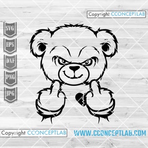 Teddy Middle Finger svg / Teddy Bear Clipart / Hipster Grizzly dxf / Gangster Teddy Cutfile / Bad Mafia Bear Stencil / Fvck You Animal jpeg