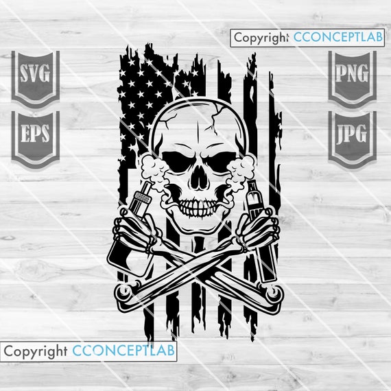 US Vape Skull Svg | Smoking Vape Clipart | Vaping T-shirt Design Gift Idea  Stencil | Vape Shop Monogram| Skull Smoking Vape Cut File PNG DXF