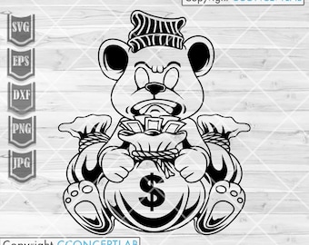 Teddy svg | Teddy Bear with Money Bag svg | Hipster Animal Clipart | Gangster Grizzly | Hippie Teddy the Robber Cutfile | Bandit Mafia Shirt