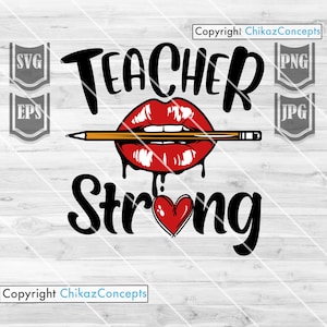 Teacher Strong svg | Teaching MomLife Clipart | Schulanfang Shirt png | Professor Geschenkidee | Virtual Teacher Mom Cutfile | Bleistift Lippen