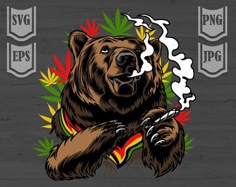 Rasta Bear svg | High Bear svg | Bear Smoking Joint svg | Smoking Weed svg | Cannabis svg | Marijuana svg | 420 svg | Rasta Shirt svg