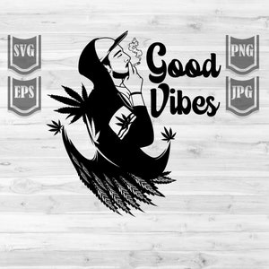 Mann Rauchen Gemeinsame SVG | Good Vibes Datei | Cannabis Clipart | High Cool Dope Man Schablone | Weed 420 svg | Rasta Marihuana Clipart DXF
