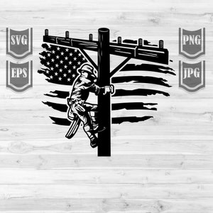 US Lineman svg | Electrician Clipart | Electrical Dad Stencil | Cable Wire Repairman Cut File | Electric Wire Fixer Monogram T-shirt png