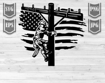 US Lineman svg | Electrician Clipart | Electrical Dad Stencil | Cable Wire Repairman Cut File | Electric Wire Fixer Monogram T-shirt png
