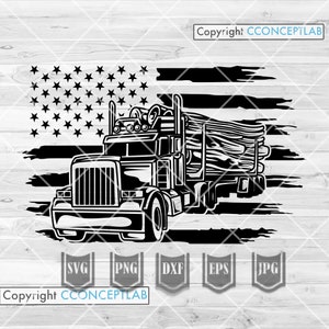 Truck svg | US Logging Truck svg | Woodman Dad Gift Idea | Wood Lumber Vehicle Stencil | Log Trucker Shirt png | Trucker Cutfile| Wood Truck