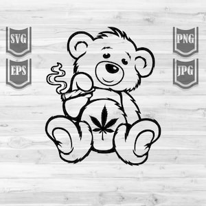 Svg de mauvaises herbes | Joint pour fumer un ours en peluche || Svg défoncé || Nounours fumeur de cannabis || Joint pour fumeurs || Fumer de la marijuana Svg || Fichier de cannabis Svg Cut