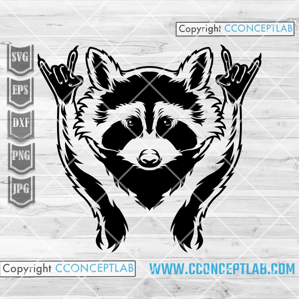 Raccoon Rock Sign svg | Rockers Trash Panda Clipart | Rockstar Street Cat | Rocker Woodland Animal| Funny Trashy Raccoon| Dumpster Scavenger
