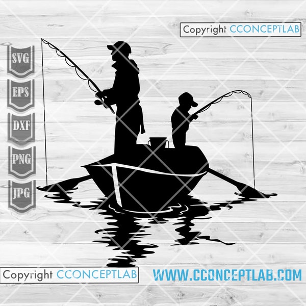 Father and Son Fishing svg | Fisherman Dad Clipart | Angler Gift Idea | River Angling Stencil | Sea Fish Cutfile | Father's Day Shirt png