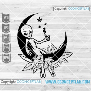 Alien Smoking Weed in Moon svg | Rasta Space Dope Cutfile | 420 Shirt png | Cannabis Schablone | Marihuana dxf | Unidentified Being Joint jpeg